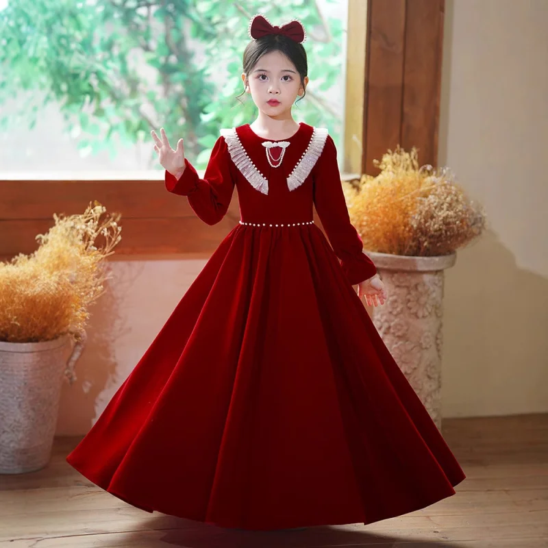 

Girls' Dress Spring Children's Formal Dress Red Dress Little Girl Long Dress Piano Performance Dress Princess Dress Spring Outfi
