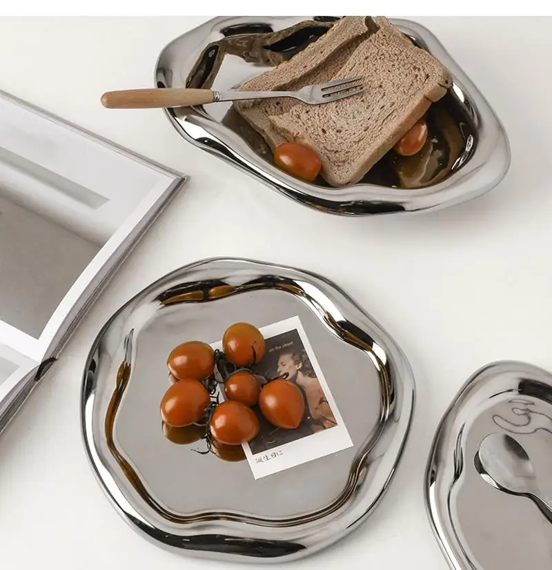 Ceramic Irregular Silver Plated Decorative Plate Dessert Household Jewelry Storage Tray Kitchen Living Room Decoration Ban