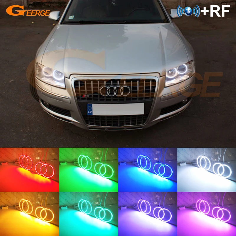 For Audi A8 S8 4E D3 RF Remote Bluetooth-Compatible APP Multi-Color Ultra Bright RGB LED Angel Eyes Kit Halo Rings Day Light