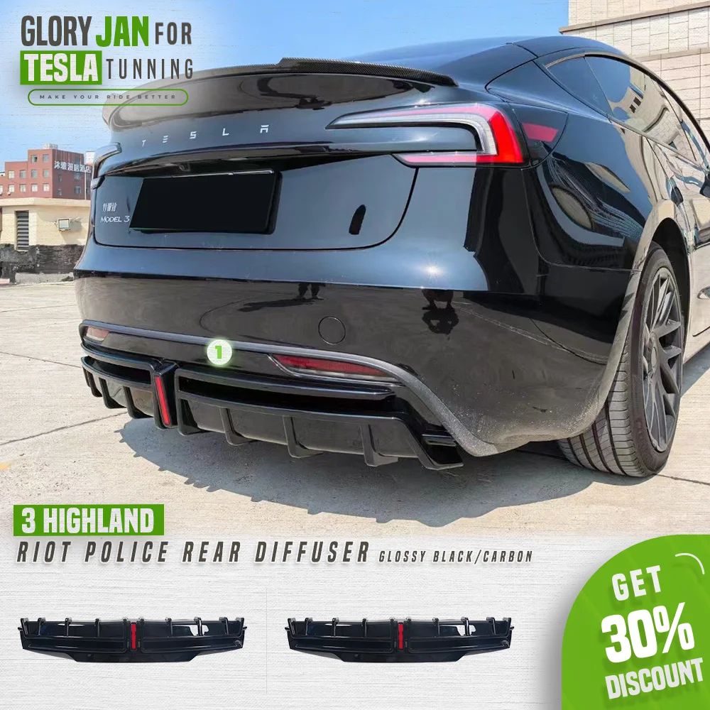 

Riot Police Rear Diffuser For Tesla Model 3 Highland 2024 Body Kit Rear Bumper Lip Spoiler with Pilot Light Auto Accessories