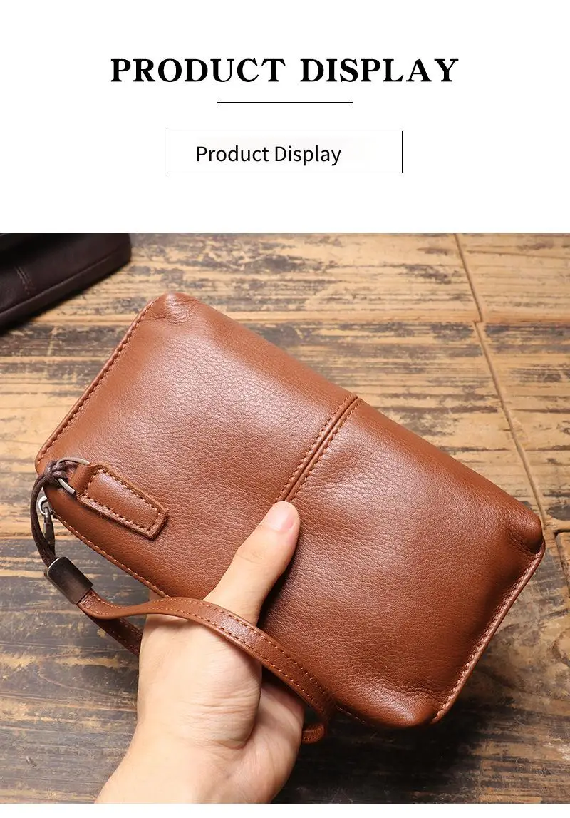 Neue Herren-Clutch aus echtem Leder, weiche Leder-Reißverschluss-Langbörse aus hochwertigem Rindsleder, lässige Handtasche – Detail 1
