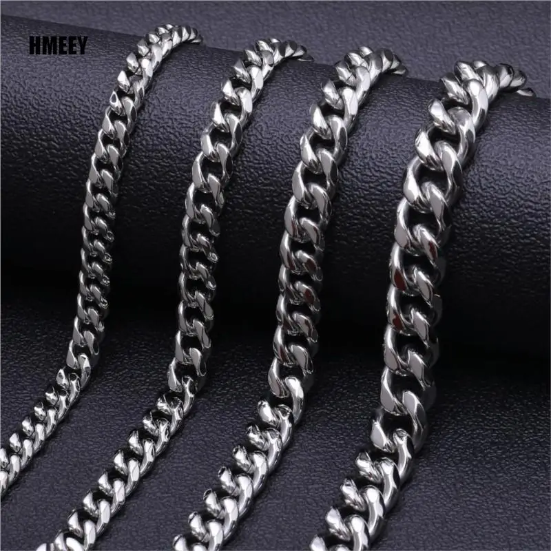 Basic Punk Stainless Steel 3,5,7mm Curb Cuban Necklaces For Men Women Black Gold Color Link Chain Chokers Solid Metal Jewelry