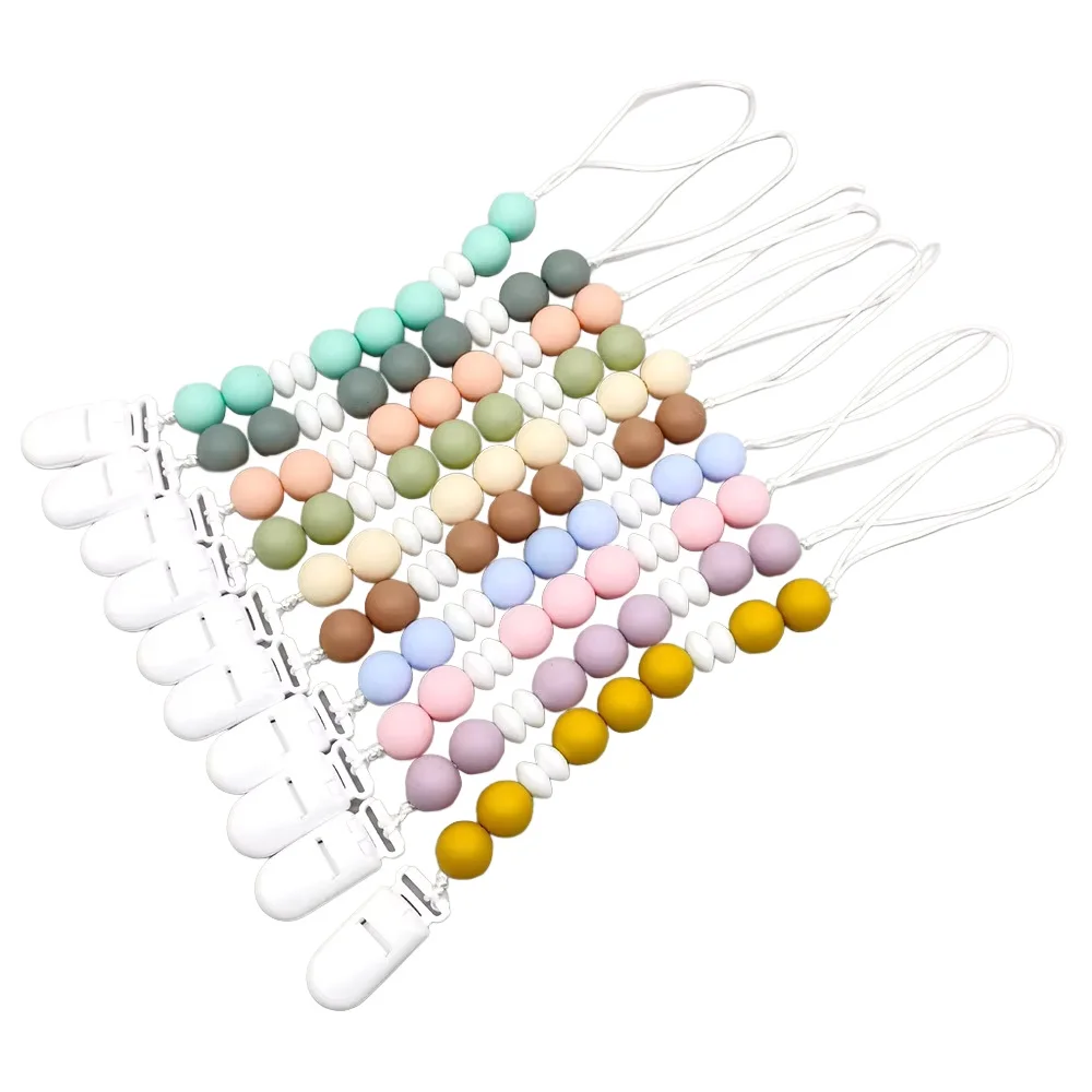 Plastic Baby Pacifier Clips Silicone Lentil Round Beads Chain Nipple Holder