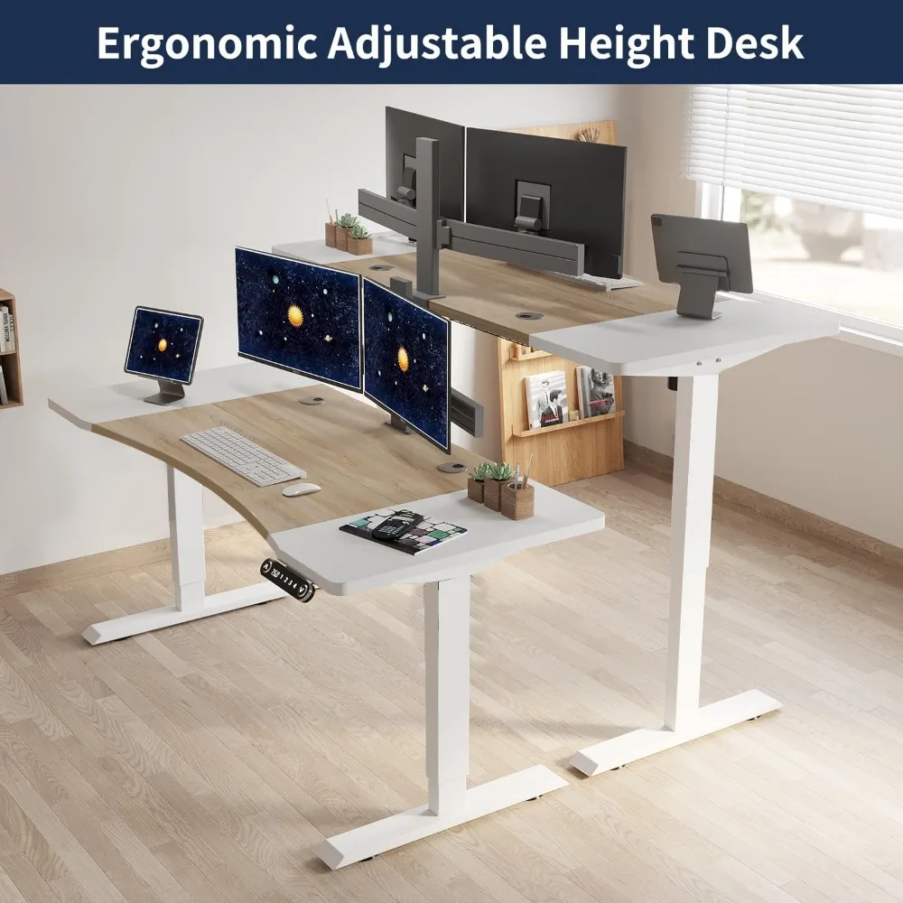 Dual Motor Electric Standing Desk, 63 x 30 Inches Height Adjustable Table with Splice Board, Ergonomic Sit Stand Computer Desk