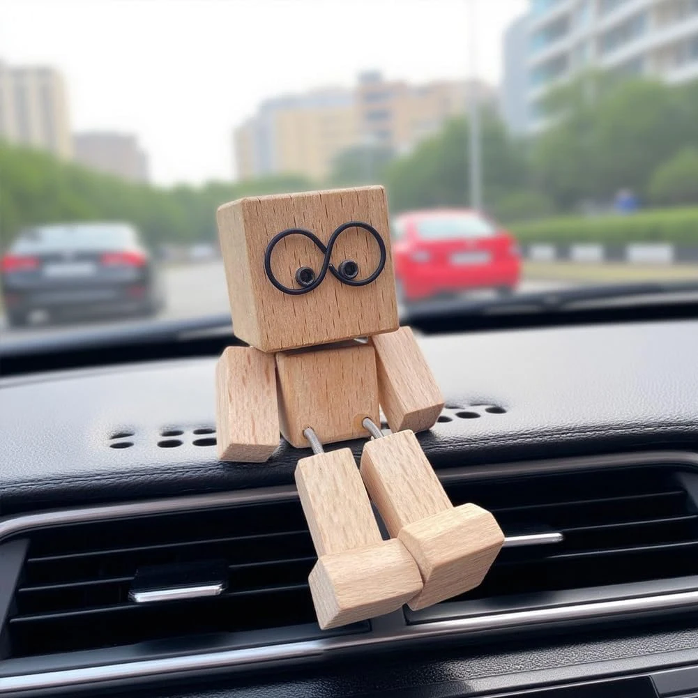 

Shaking Wooden Man Figurine with Clip Shaking Feet Wooden Doll Leg-Swinging Figurine for Car Office Desktop Decorative Ornaments
