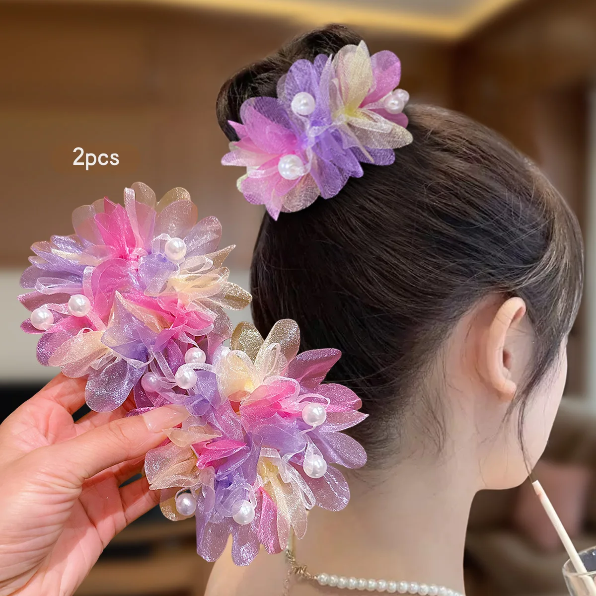 2 purple hair rings, sweet and eye-catching floral hair cords, affordable hair accessories suitable for daily use