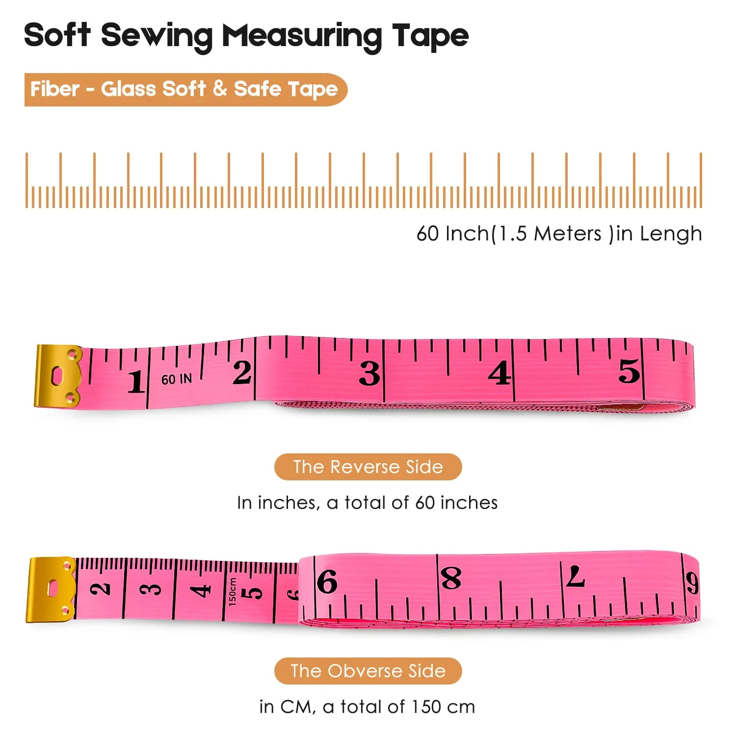 Tape Measure Measuring Tape for Body Fabric Sewing Tailor Cloth Knitting Vinyl Home Craft Measurements, 60-Inch Soft Fashion Pin