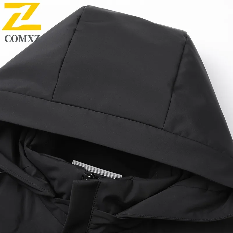 سترة COMXZ للرجال كلاسيكية بغطاء للرأس للمكتب في الهواء الطلق ومضادة للبرد، سترة مريحة للأعمال، كاجوال خفيفة الوزن للخريف والشتاء
