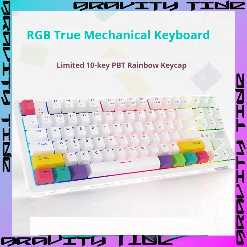 Ajazz-Teclado mecânico sem fio personalizado, Hot Swappable E-Sports Game, RGB, chá, eixo vermelho, K870t