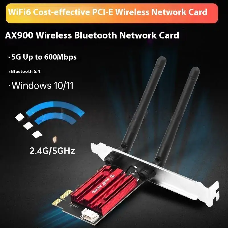 

1 Set 600Mbps BT5.4 Dual Band 2.4G/5Ghz 802.11AX Network Wi-Fi Card WiFi6 AX900 Wireless PCIE Adapter For Desktop PC Win 10/11