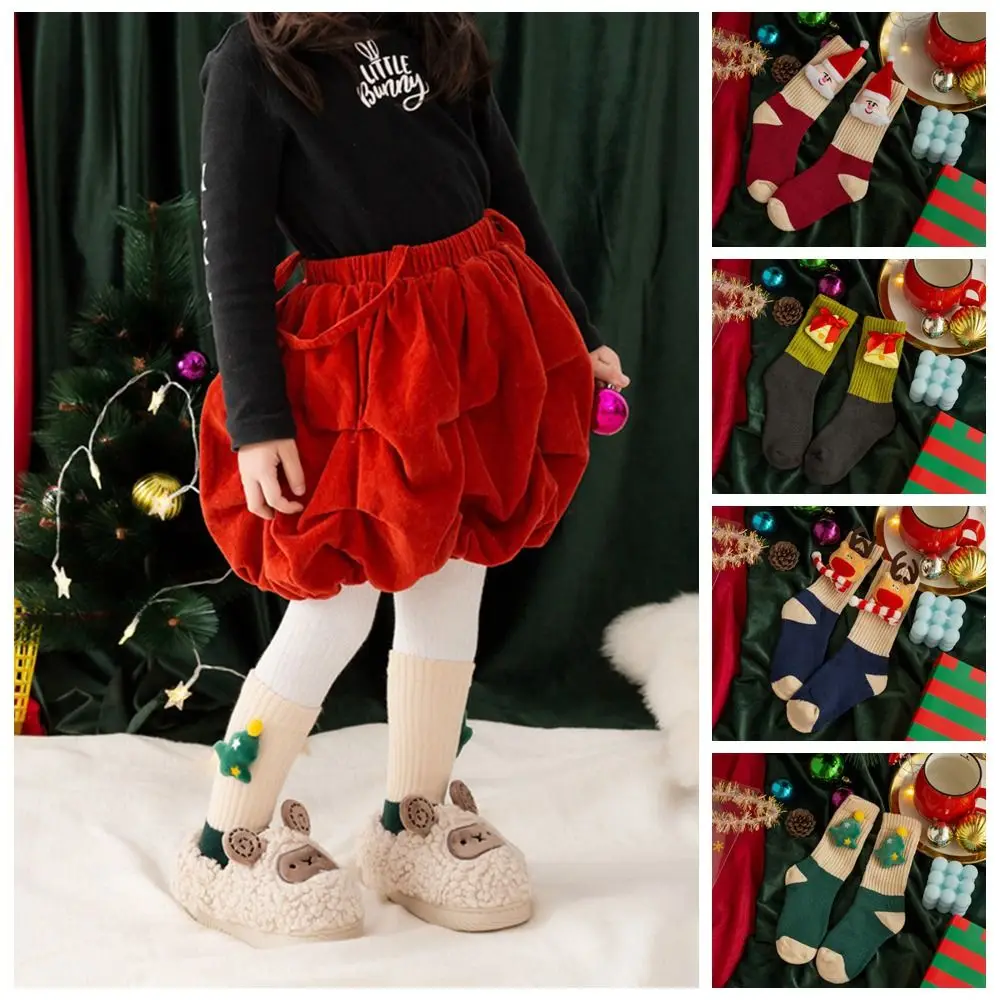 Fashion Design Cotton Children Christmas Socks Santa Claus Elk Cartoon Hosiery Christmas Tree Thicken Mid-Tube Socks Kid