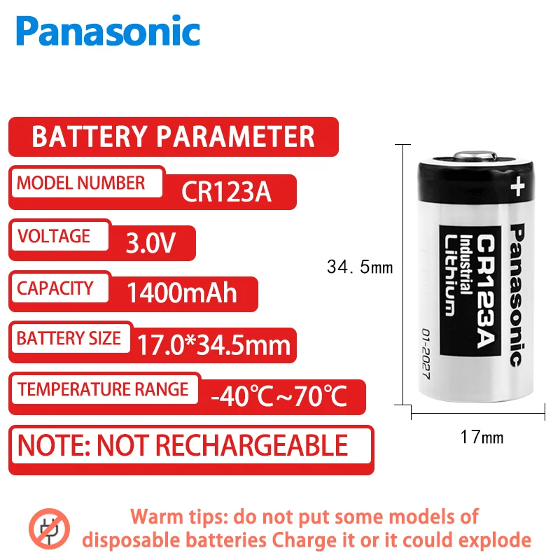 1PCS Panasonic CR123A CR17345 DL123A 3V Lithium Battery For Digital Camera Doorbells Flashlight Water Meters Smoke Alarm