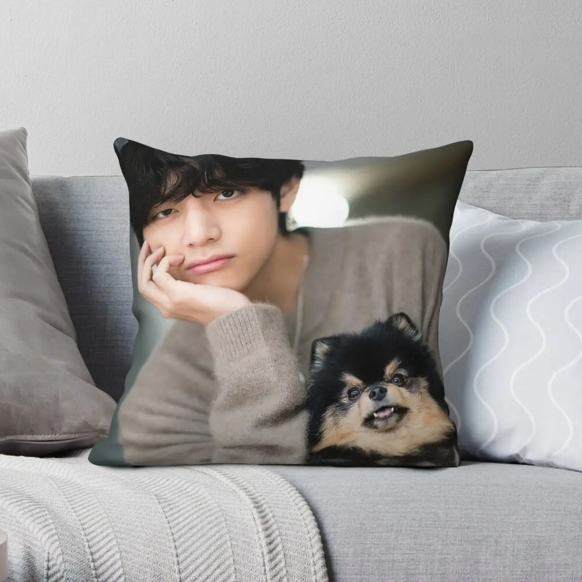 Taehyung And Yeontan Pillowcase Polyester Linen Velvet Pattern Zip Decorative Throw Pillow Case Bed Cushion Cover