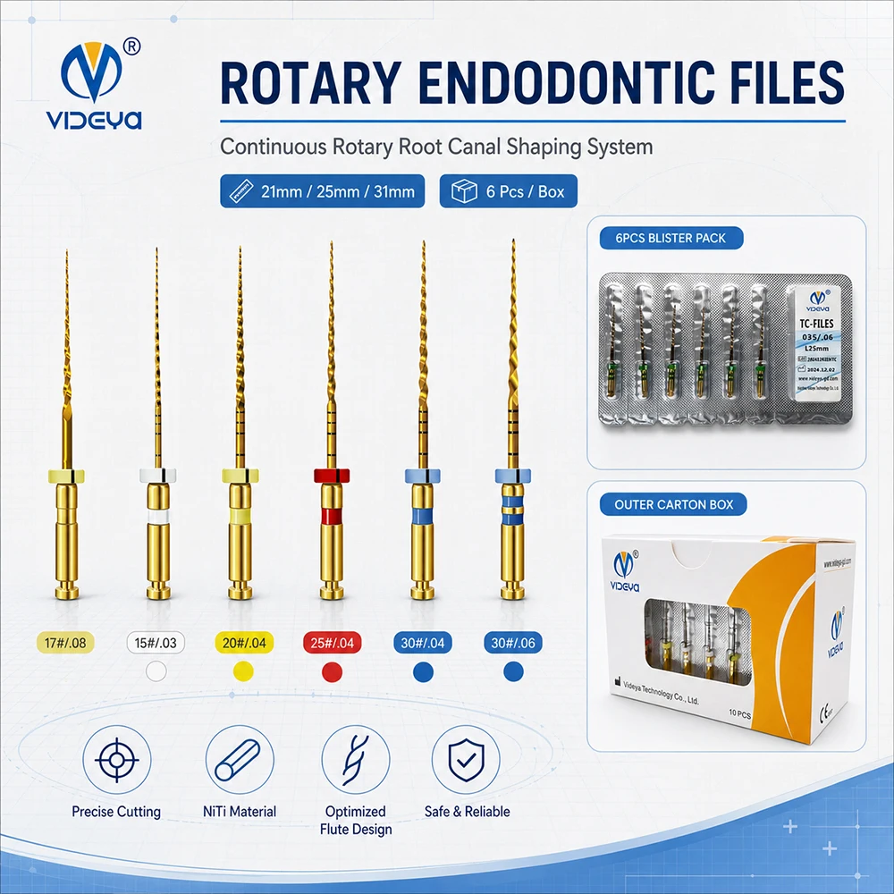 VIDEYA TC File Endo Rotary Files blue Golden Flexible Pre-Bending Niti Non Cutting Sequence Activation 03 04 06 taper 25mm 31mm
