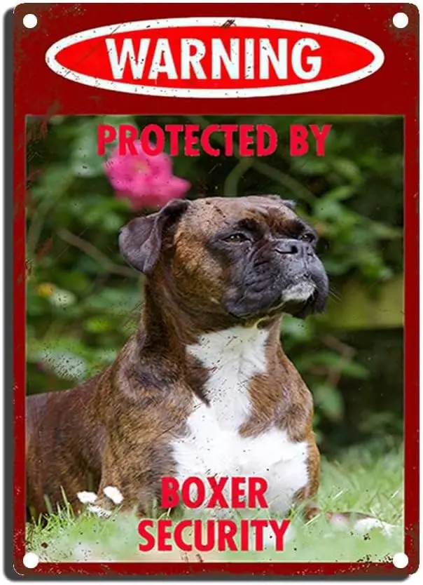 Vintage Dog Metal Tin Signs - Warning Protected by Boxer Security Tin Sign Retro Home Wall Decorative --Tin Sign