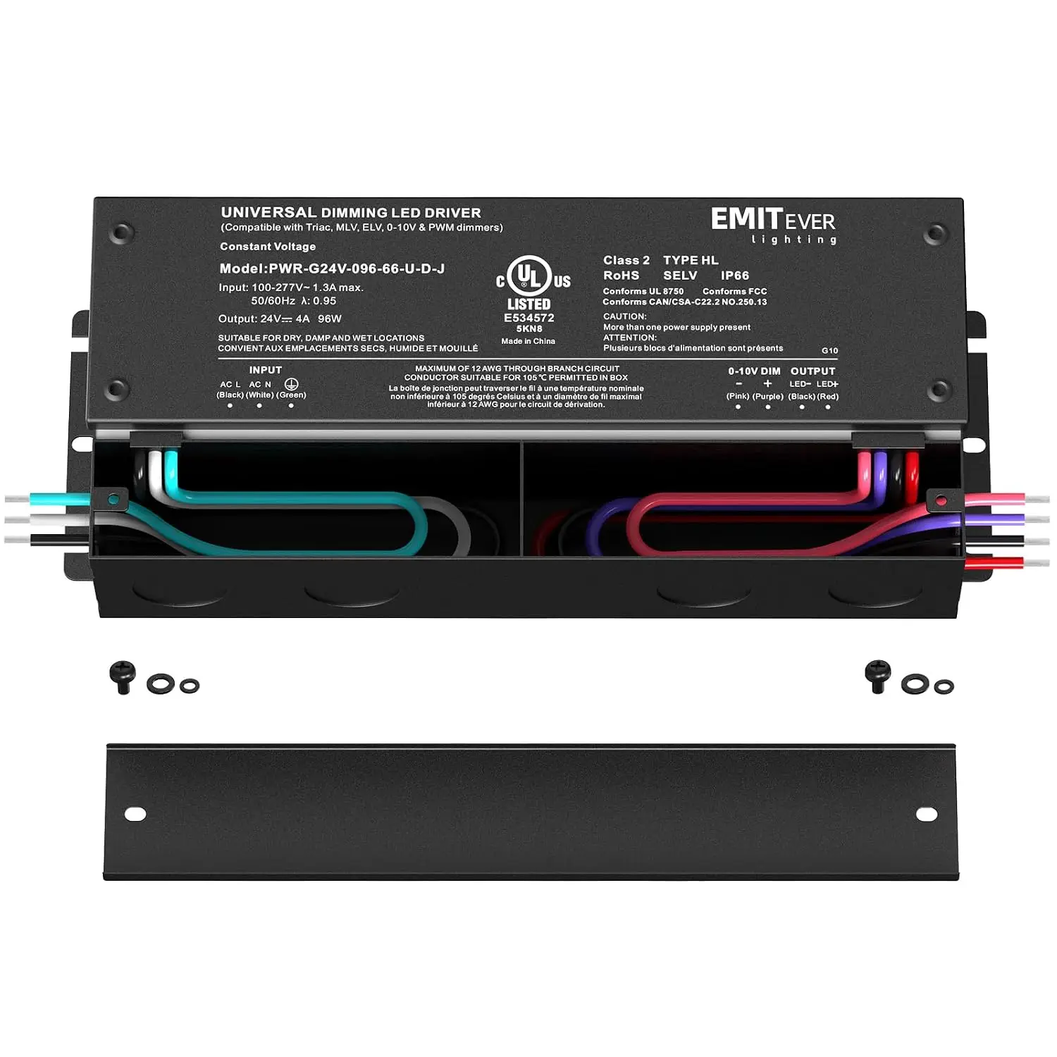 96W 24V 5-in-1 Dimmable LED Driver,AC 110-277V to DC Power Supply
