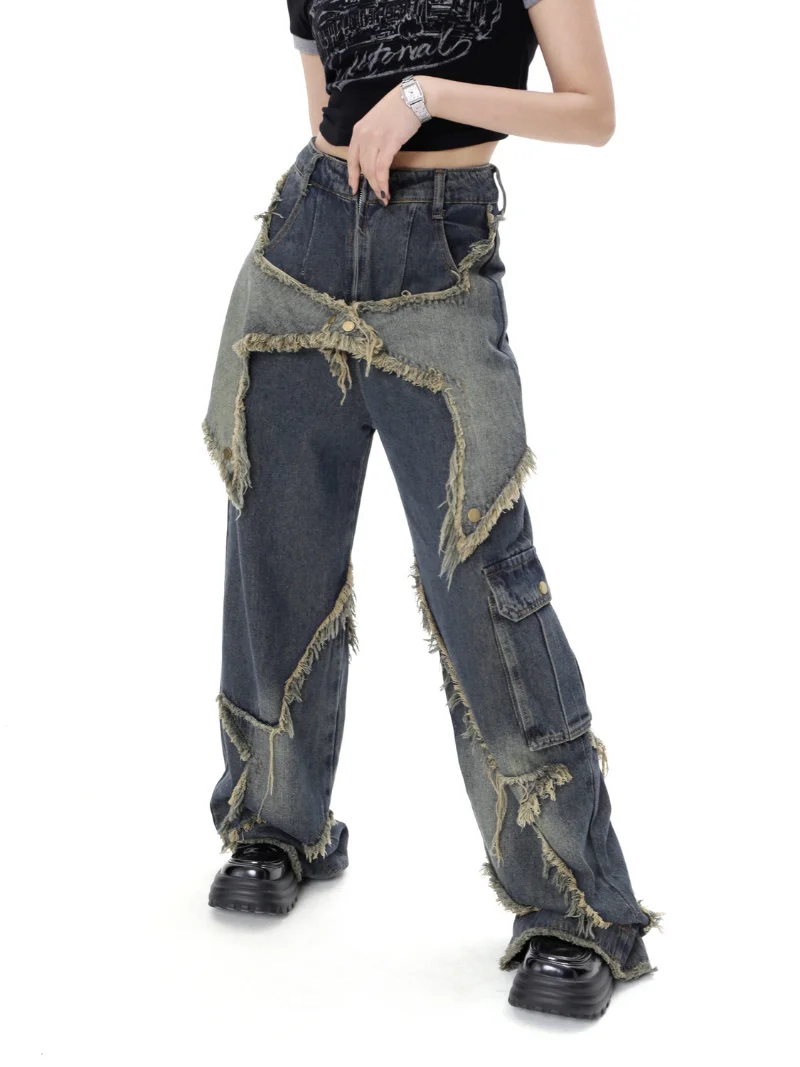 Casual Ster Kwast Broek Amerikaanse Stijl Retro High Street Jeans Dames Lente Zomer Nieuwe Losse Wijde Pijpen Trendy Punk