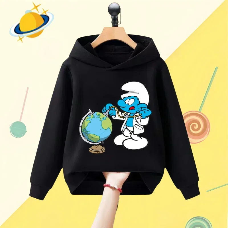 Smurf cartoon children\'s hoodie Harajuku cartoon print autumn and winter long sleeve sweatshirt Boys girls Kawaii casual top