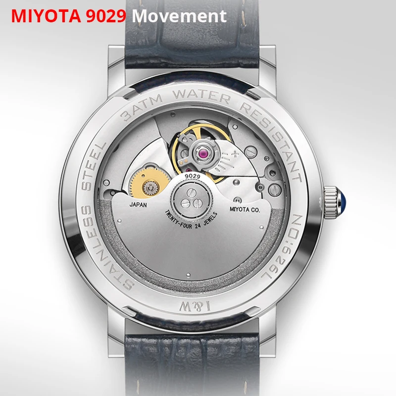 Imagem -06 - Nova Miyota 9029 Relógio Automático para Homens Marca de Luxo i & w Ultrafinos Relógio Masculino Couro Safira à Prova Impermeável Água Relógio Masculino 2023