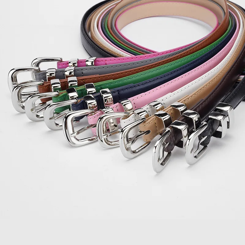 

Thin Belts Pu Leather Waistband For Dress Sweater Jean Candy Colors Pin Buckle Waist Strap Casual Waist Belt