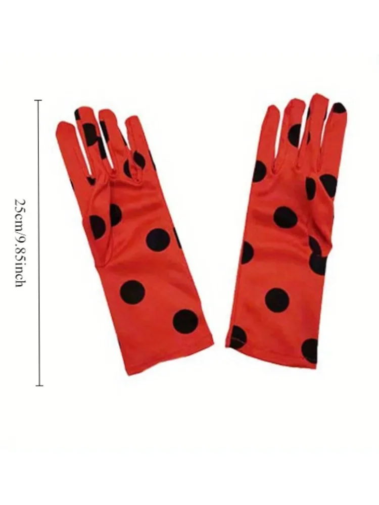 A Ladybug kit includes a ladybug costume with a headband with ladybug wings and a mask for Halloween costume cosplay