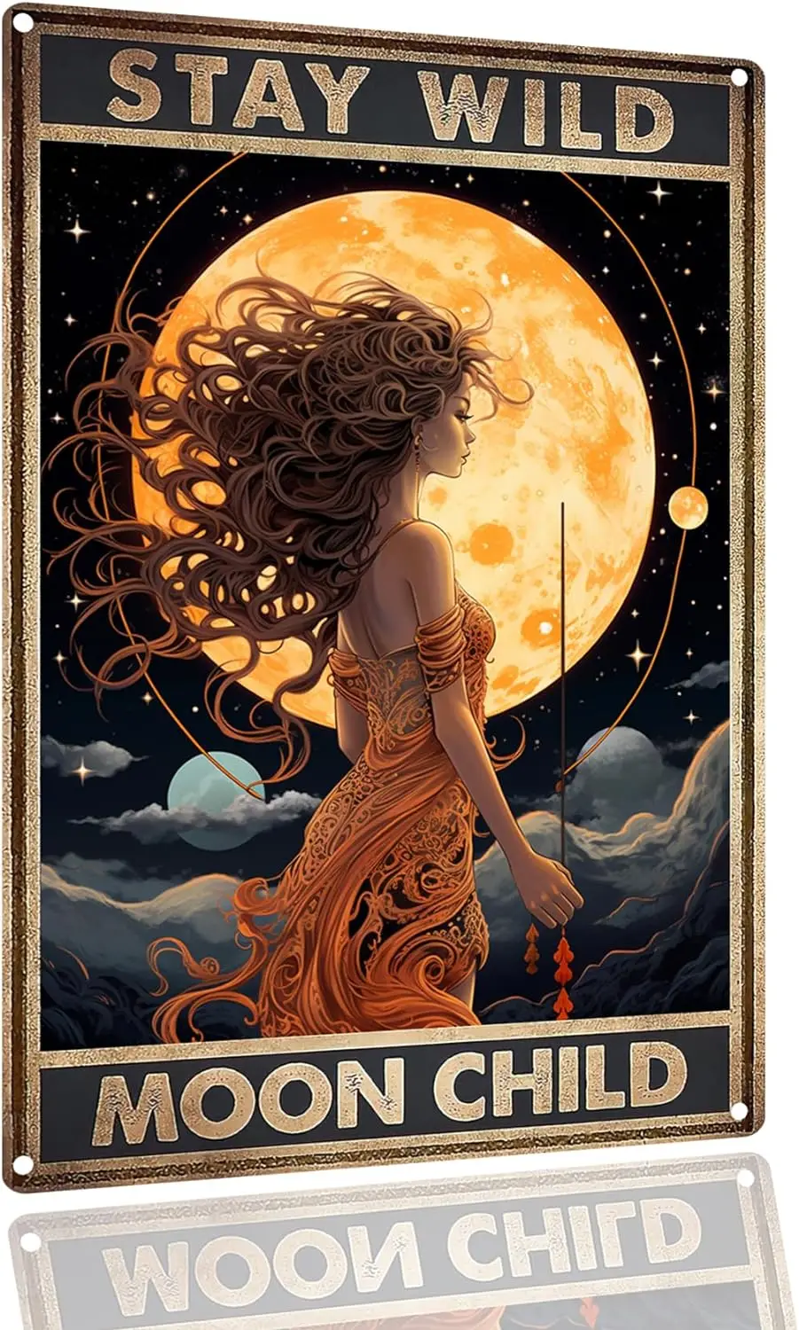 Tin Sign Stay Wild Moon Child Metal Signs Vintage Art Plaque for Home Bar Bedroom Man Cave Office Girls; Room Coffee Wall Decor