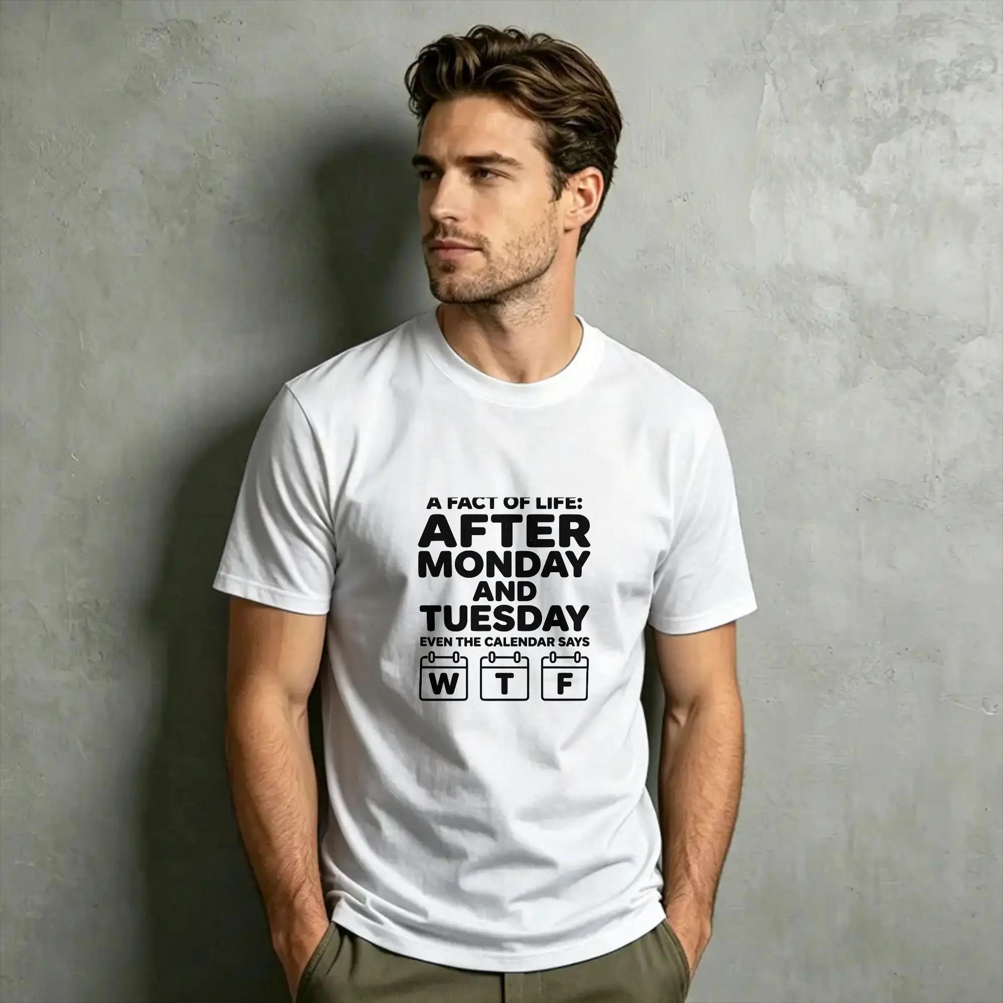 After Monday and Tuesday Even the Calendar Says WTF T Shirts for Men Cotton Funny T-Shirt Crewneck   Short Sleeve Tops Summer