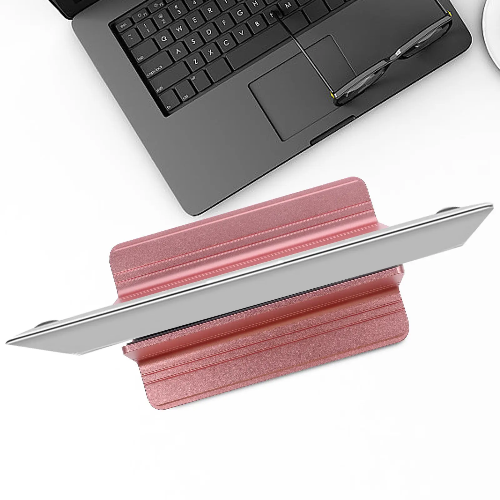 Aluminum Alloy Laptop Stand – Adjustable Height & Width, Vertical Desktop Holder for Notebook, Scratch-Resistant