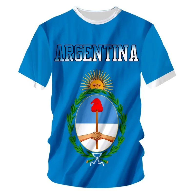 Argentina Flag National Emblem Tshirts 3D Print T-Shirt Summer T Shirt Fashion Kids Casual Boys Girls Unisex Round Neck Tees