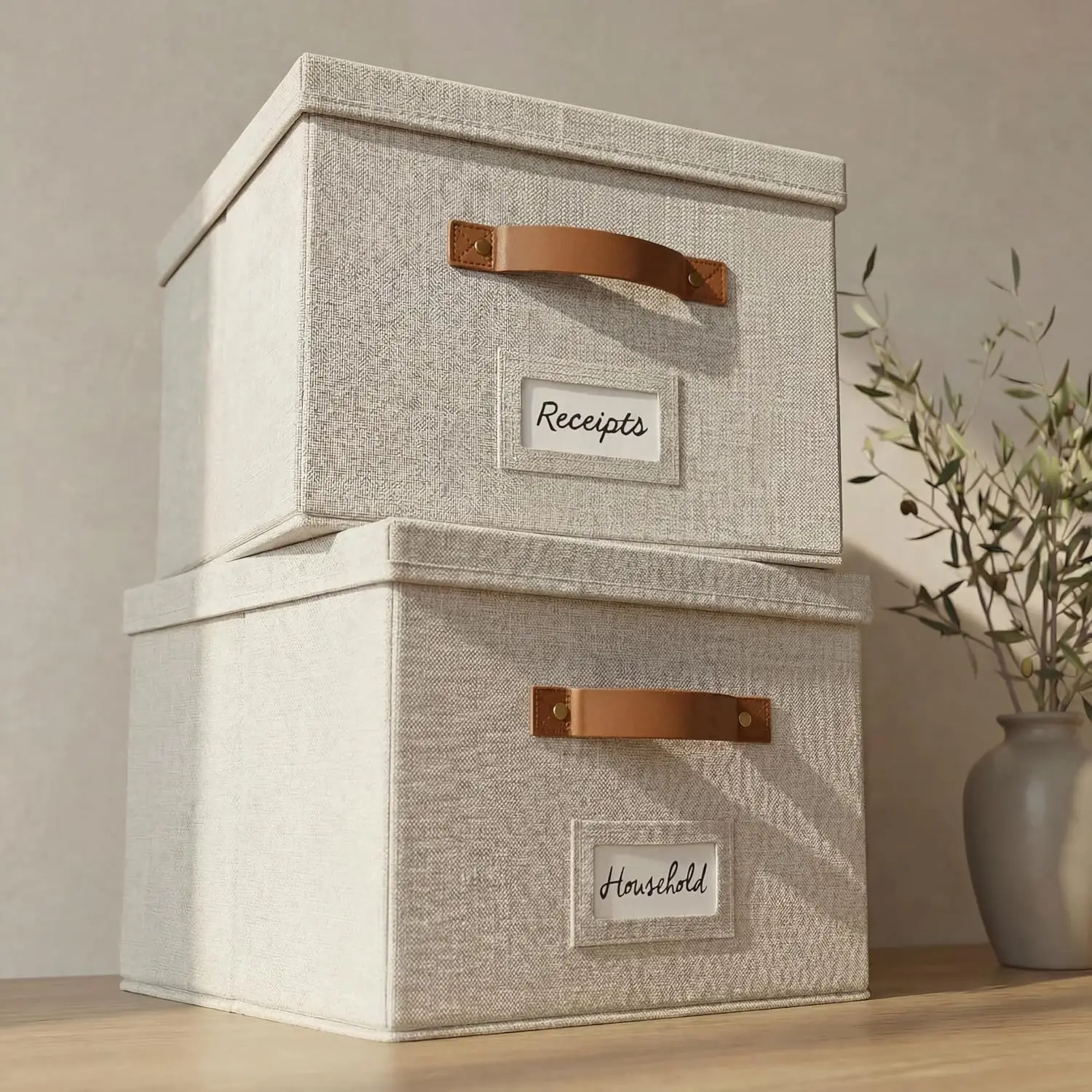 

(2-pack) - Foldable linen filing cabinet, ideal for storing all your files and hanging folders - Portable, easy-slip storage box