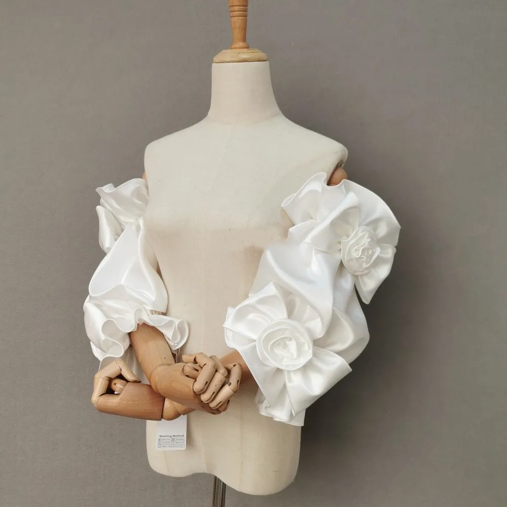 Wedding Accessories White Long Sleeves Puff Sleeves Ruffles Bow Tie Flowers Sleeve  Decorate Satin Gloves SWD153