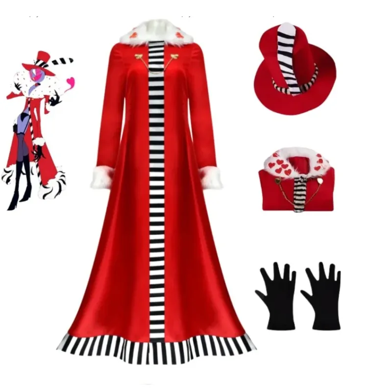 Exquisitos Disfraces de Cosplay de Fantasía, Disfraz de Anime Hazbin Hotel para Mujer, Guantes, Disfraces de Cosplay de Anime Hazbin Hotel, Uniforme de Valentino