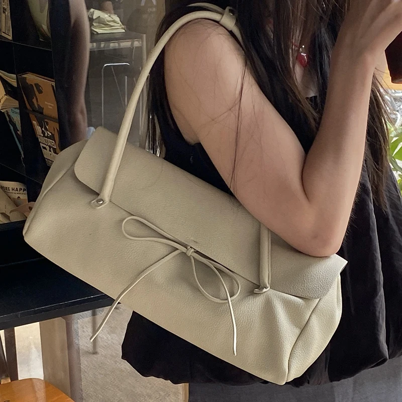 Korean Style Women Bag  Retro High-end Handbag Macaron Color Bow Large-capacity Underarm Bag Fashion One-shoulder Bag Female