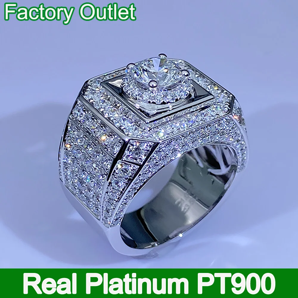 Custom Real Platinum PT900 Ring Men Engagement Anniversary Party Wedding Ring Round Moissanite Diamond Luxury 1 2 3 4 5 Carat