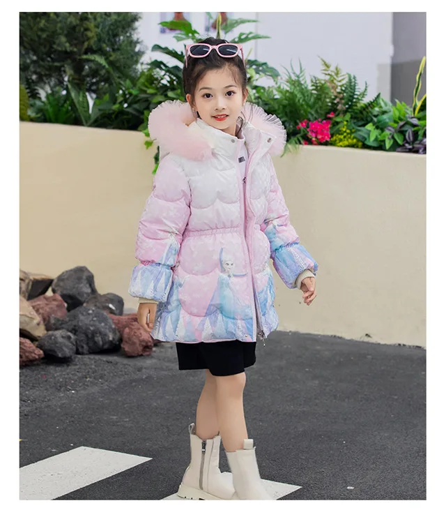 Meninas roupas congeladas elsa para baixo jaqueta 2024 inverno crianças trajes de princesa acolchoado algodão grosso casacos crianças moda outerwear