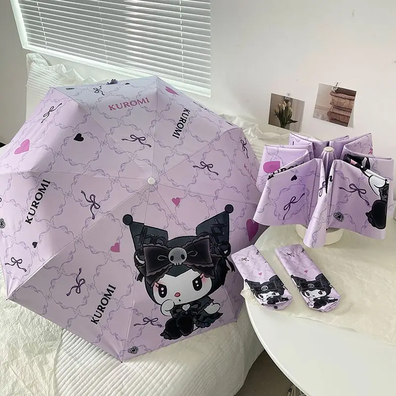 New Sanrio Kawaii Kuromi Umbrella Safety Automatic Adult Cartoon Anime Sweet Cute Sunscreen Protection Durable Gift for Girls