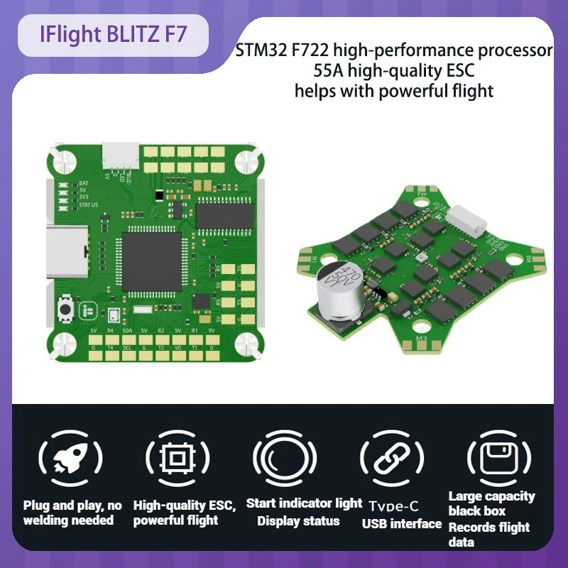 

IFlight BLITZ F7 STM32F722 55A Flight Control BLITZ E55 55S BLHELI32 4IN1 ESC 2-6S DShot 600 Large capacity black box RC FPV PnP