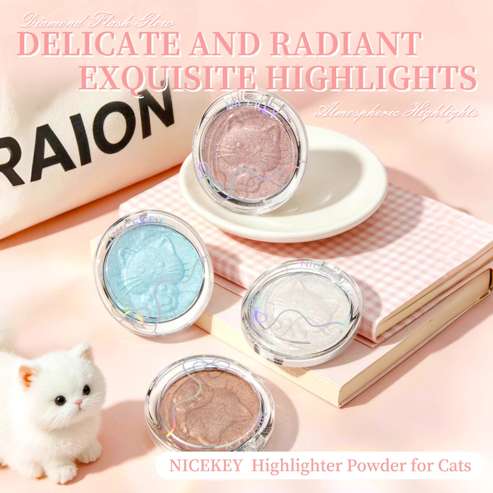 NICEKEY Monochrome Highlighter Powder Lasting Contouring Bronzer Palette Glitter Shimmer Highlighter Eyeshadow Brighten Face