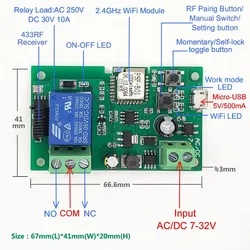 DC 7-32V USB 5V Ewelink WiFi RF Switch Module Wireless Relay Smart Home Remote Control 1 Channel Alexa Googole Home