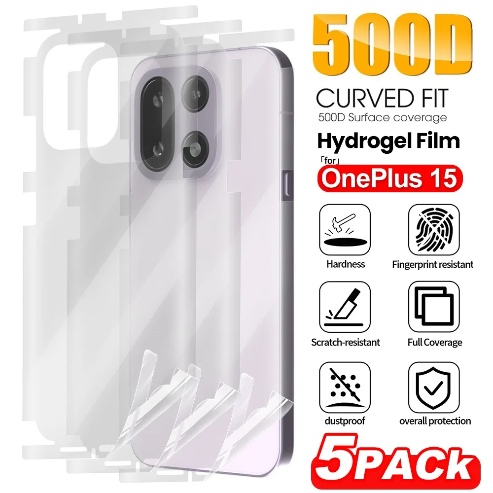 1–5 Stück Rückseite + Rahmen-Hydrogelfolie für OnePlus 15, Clear HD Premium, vollständiger Schutz, Rand, seitlicher Rücken, weiche Folien, kein Glas