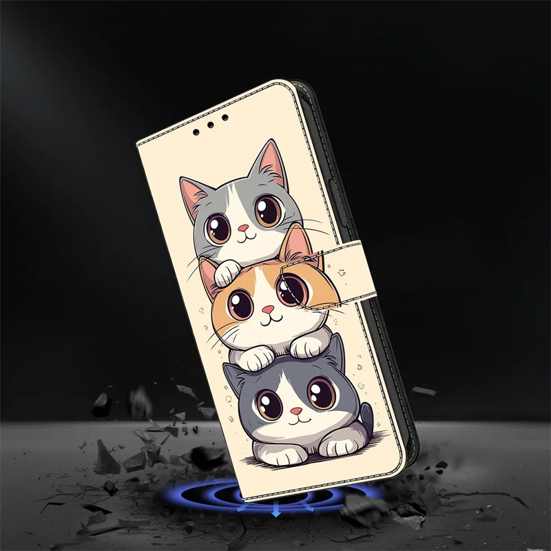 Etui Redmi 15 15C 14C 13C na Xiaomi Redmi Note 15 14 13 Pro Plus 4G 5G Capa Cute Cat Paint Cover Portfel na Telefon z Funkcją Stojaka — zdjęcie produktu 4