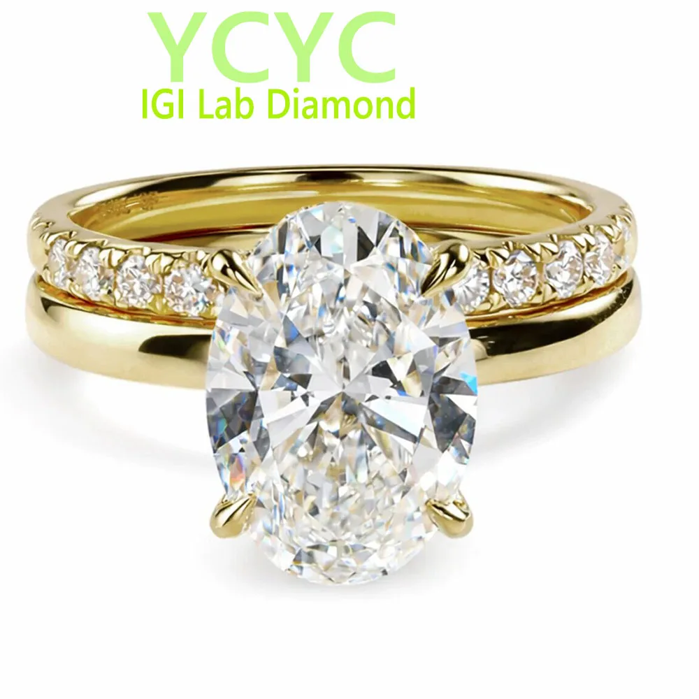Engagement Ring 14k Yellow Gold  Oval Lab Grown Diamond 5 Ct DE VS-VVS CVD HPHT Diamond Wedding Ring With IGI 
