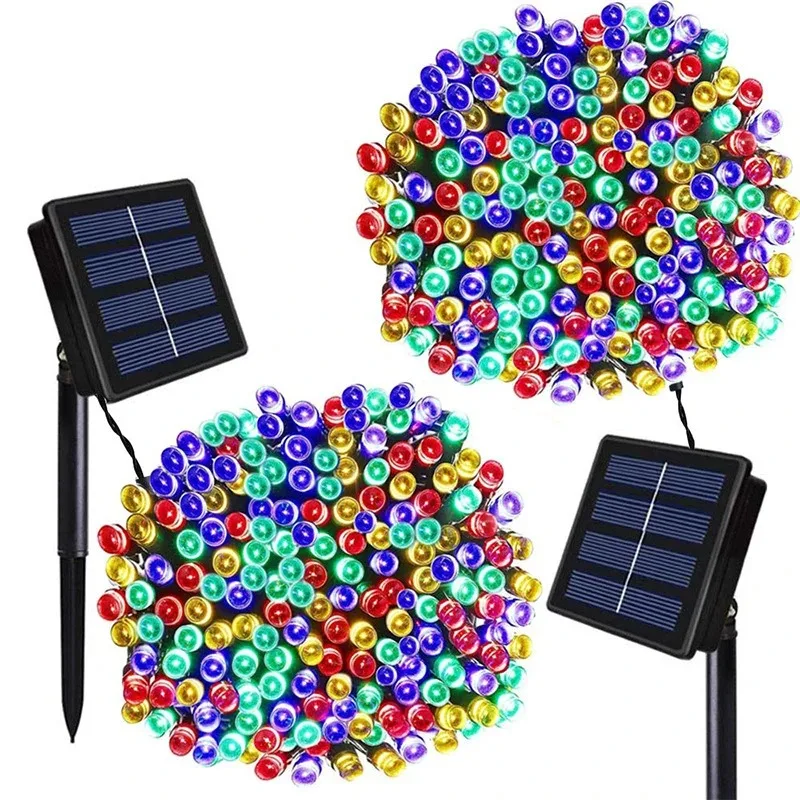 200 100 LED Outdoor Solar String Fairy Light Festoon Waterproof Street Garland Solar Power Lamp Christmas Party for Garden Decor