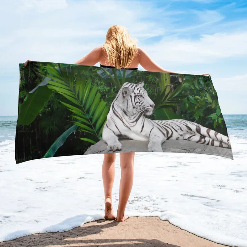 Sneeuwdier Tijger Strandlaken Luxe Schattige Sport Sneldrogende Microfiber Badhanddoeken Yoga Mat Camping Zwemhanddoeken Vrouwen Mannen Kind