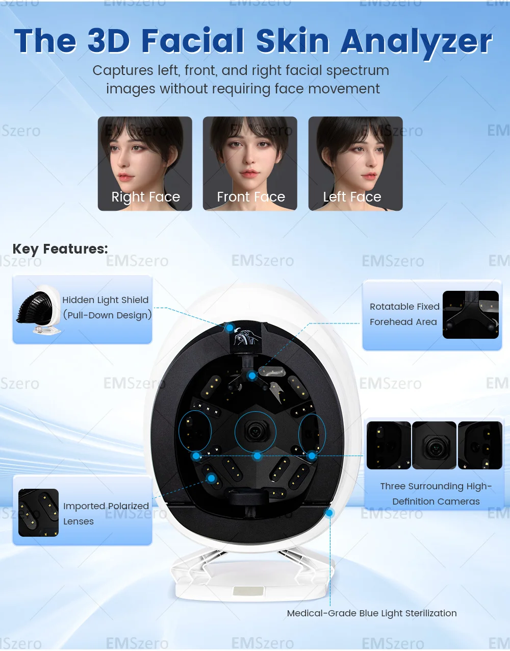20253D анализатор обнаружения кожи, анализатор сканирования лица, салон красоты, сканер кожи, новейшее популярное профессиональное оборудование