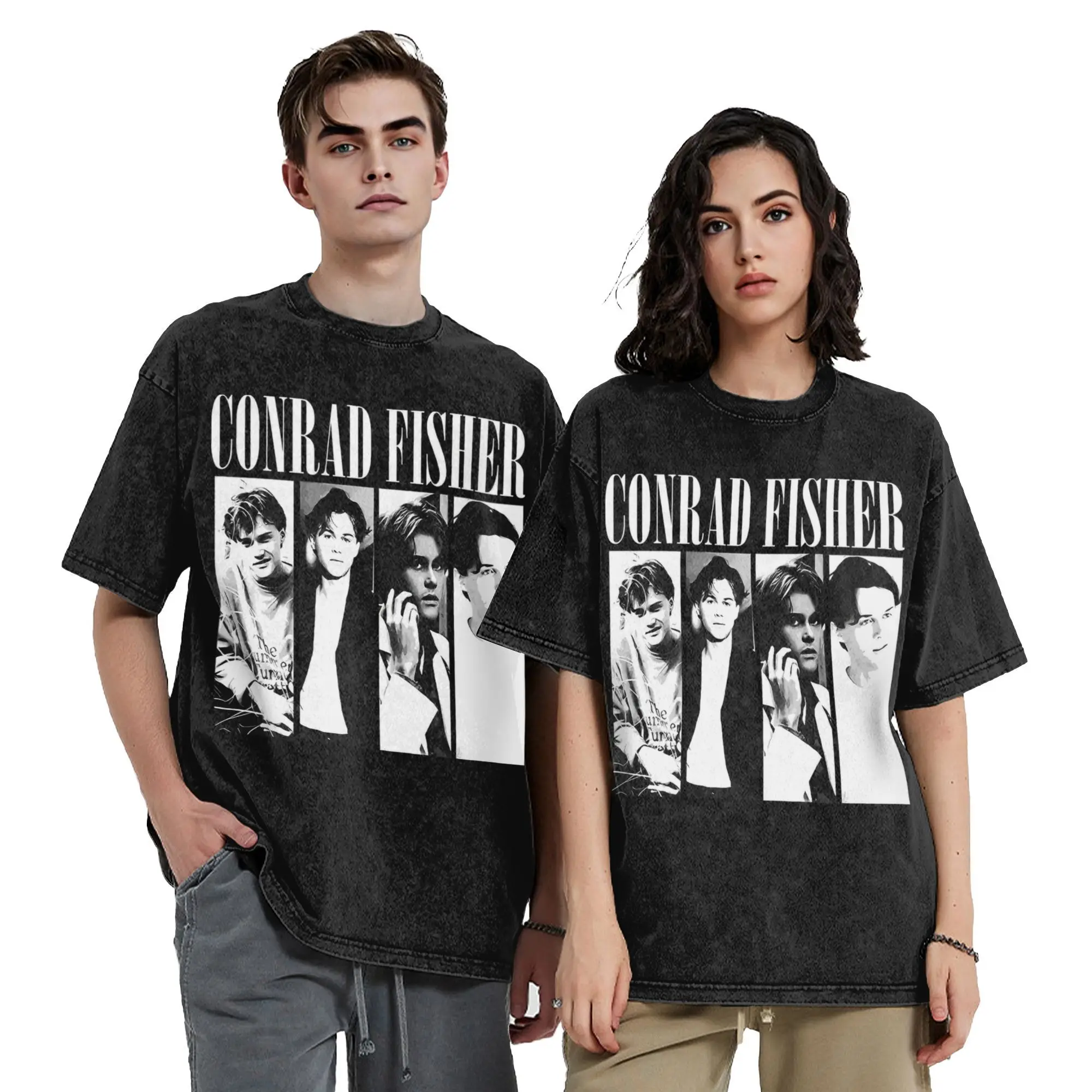 الجدة كونراد فيشر خمر غسلها تي شيرت الرجال القطن قصير الأكمام الصيف تحولت جميلة Crewneck الصيف قمم