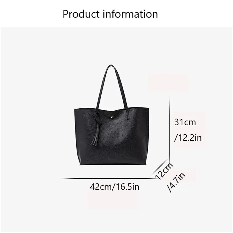 New Trend Women Single Shoulder Bag Casual Large Capacity Pu Lychee Pattern Tassel Outdoor Simple Tote Bag