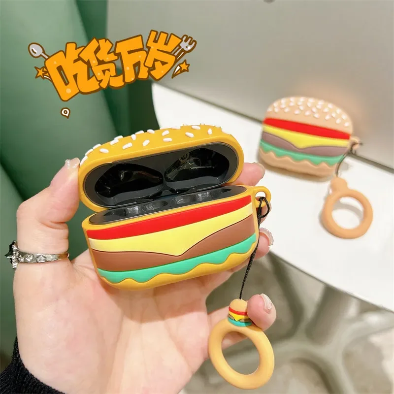 Case For Huawei Free Clip 2S, Hamburger Silicone Cartoon Full Protective Anti-drop Soft Cover With Keychain Protective Sleeve view 3