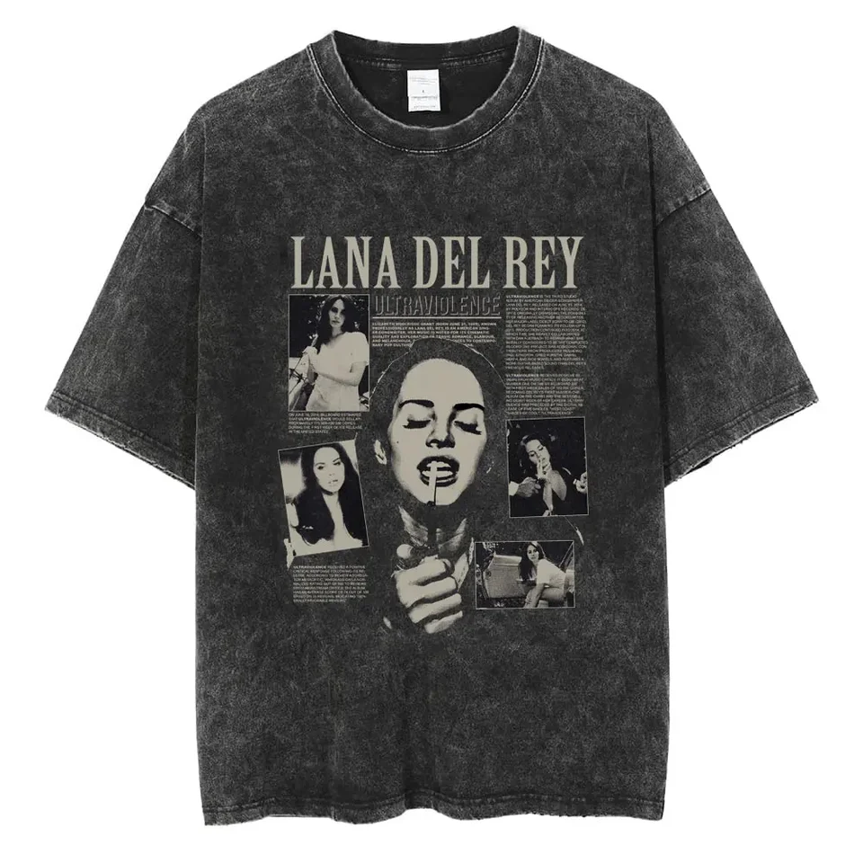 90s Singer Lana Del Rey Washed T-Shirt Harajuku Men Women Retro