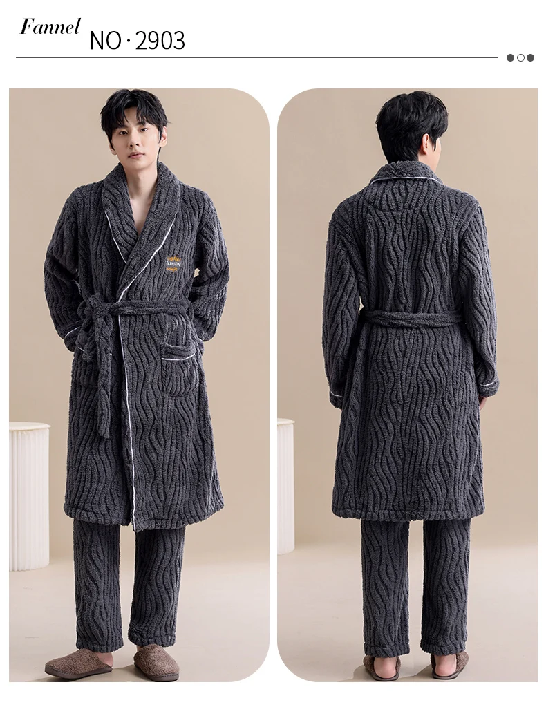 Conjunto de ropa de dormir de 2 piezas para hombre de franela y de manga larga
